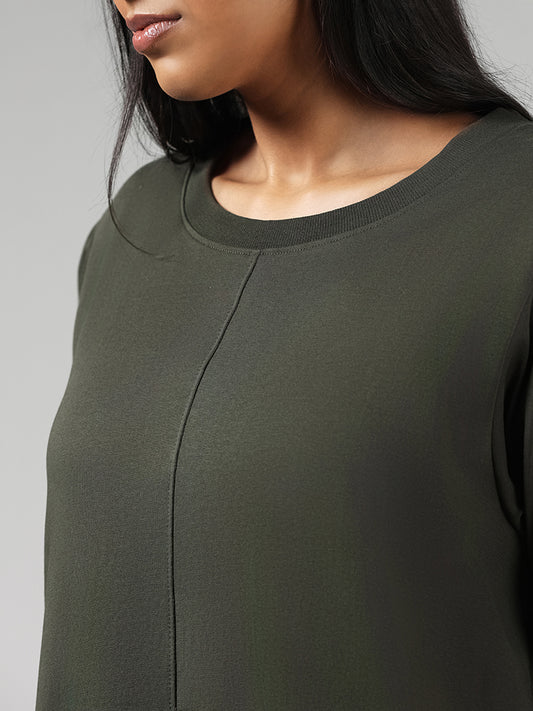 Gia Solid Olive Cotton Dress