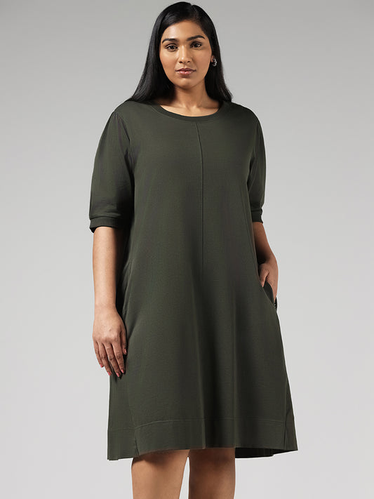 Gia Solid Olive Cotton Dress