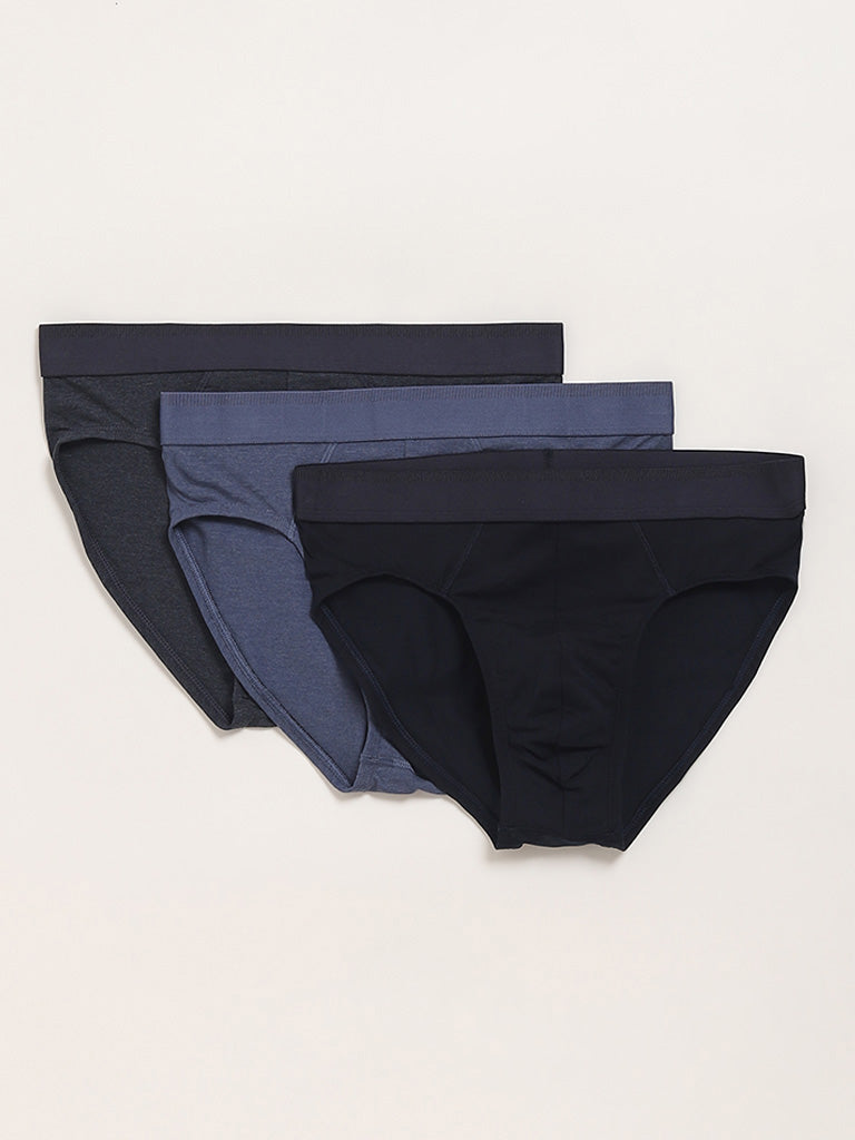 WES Lounge Solid Blue Briefs - Pack of 3