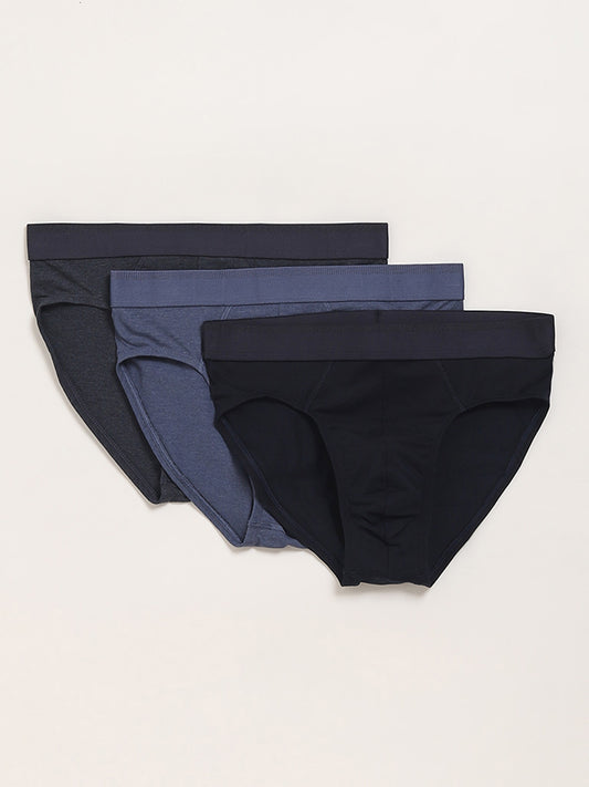 WES Lounge Solid Blue Cotton Briefs - Pack of 3