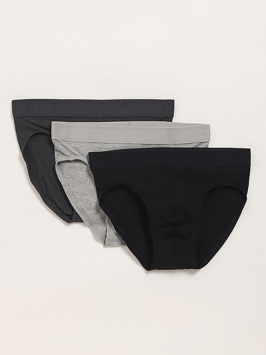 WES Lounge Solid Grey Cotton Briefs - Pack of 3