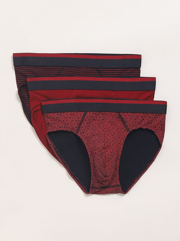 WES Lounge Red Plain Cotton Briefs - Pack of 3