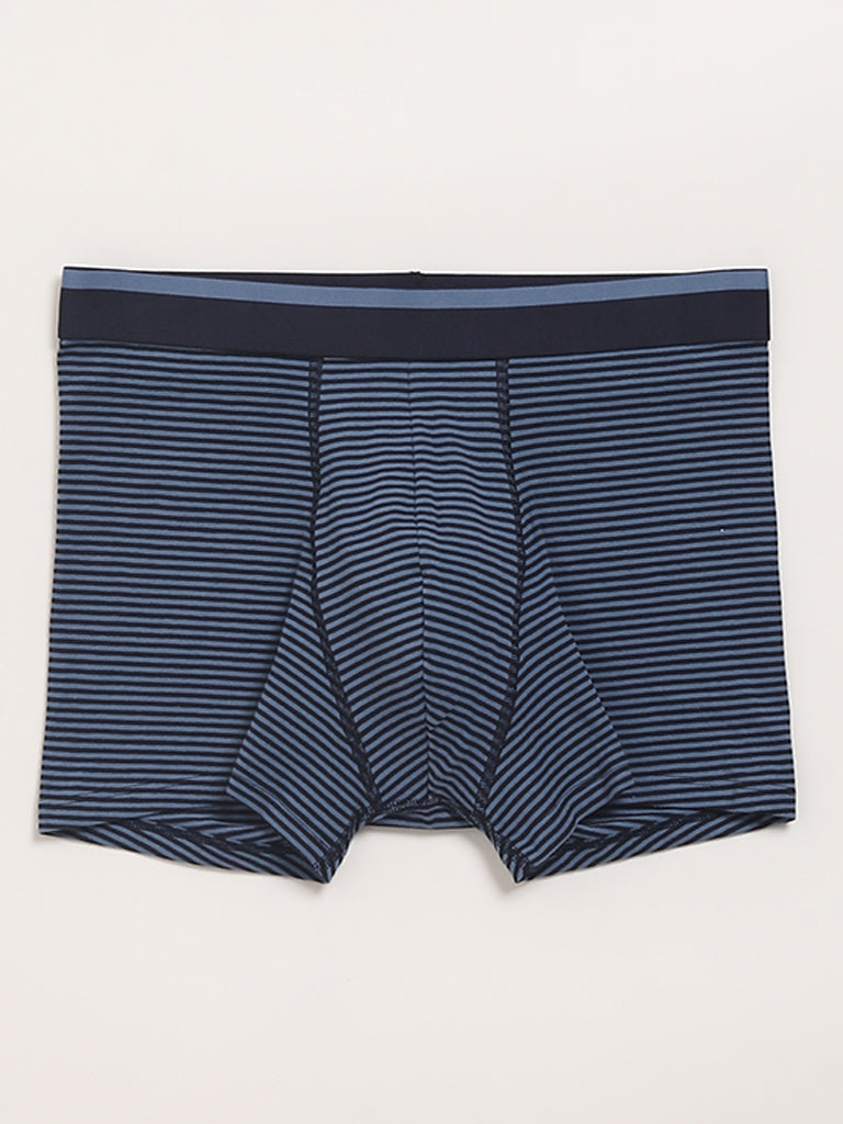WES Lounge Blue Printed Cotton Trunks - Pack of 3