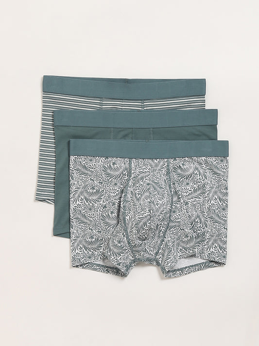 WES Lounge Teal Printed Trunks - Pack of 3