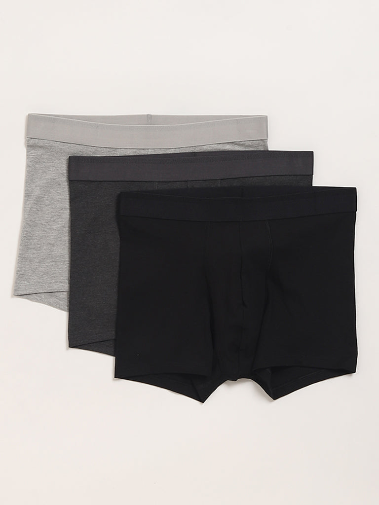 WES Lounge Plain Grey Cotton Trunks - Pack of 3