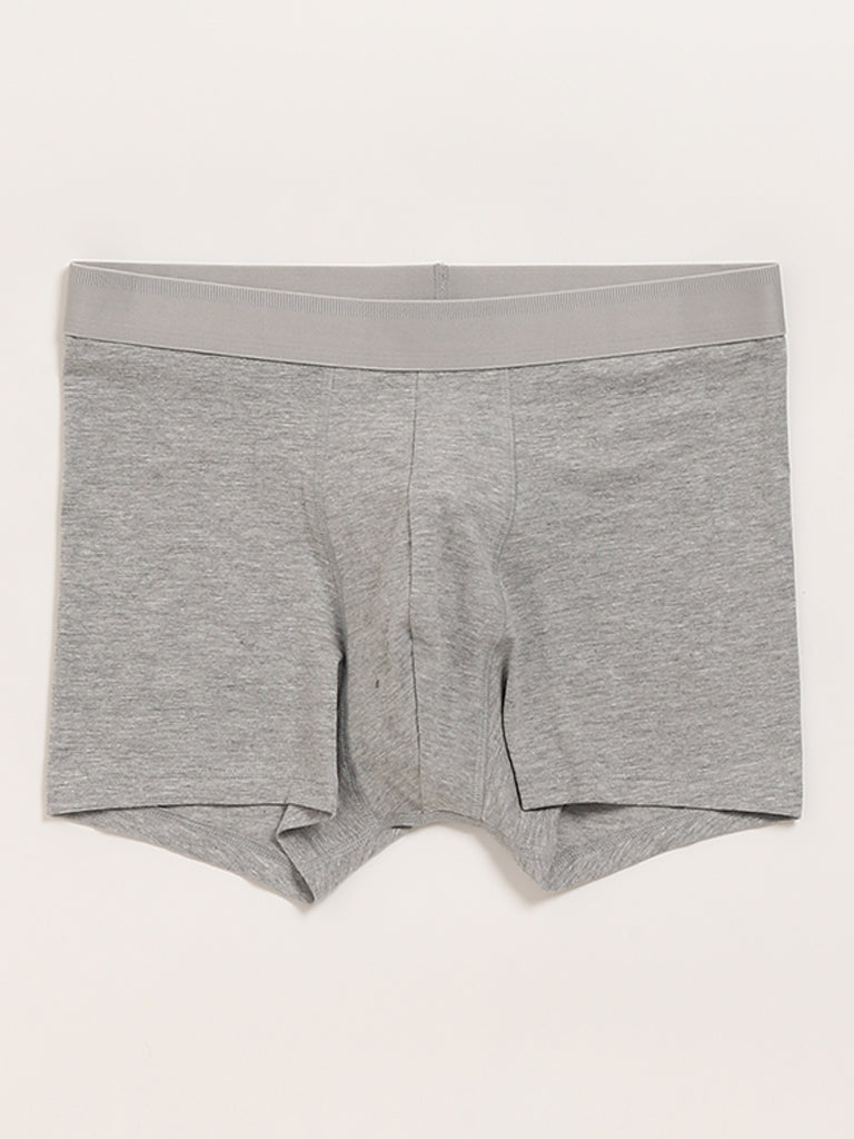WES Lounge Plain Grey Cotton Trunks - Pack of 3