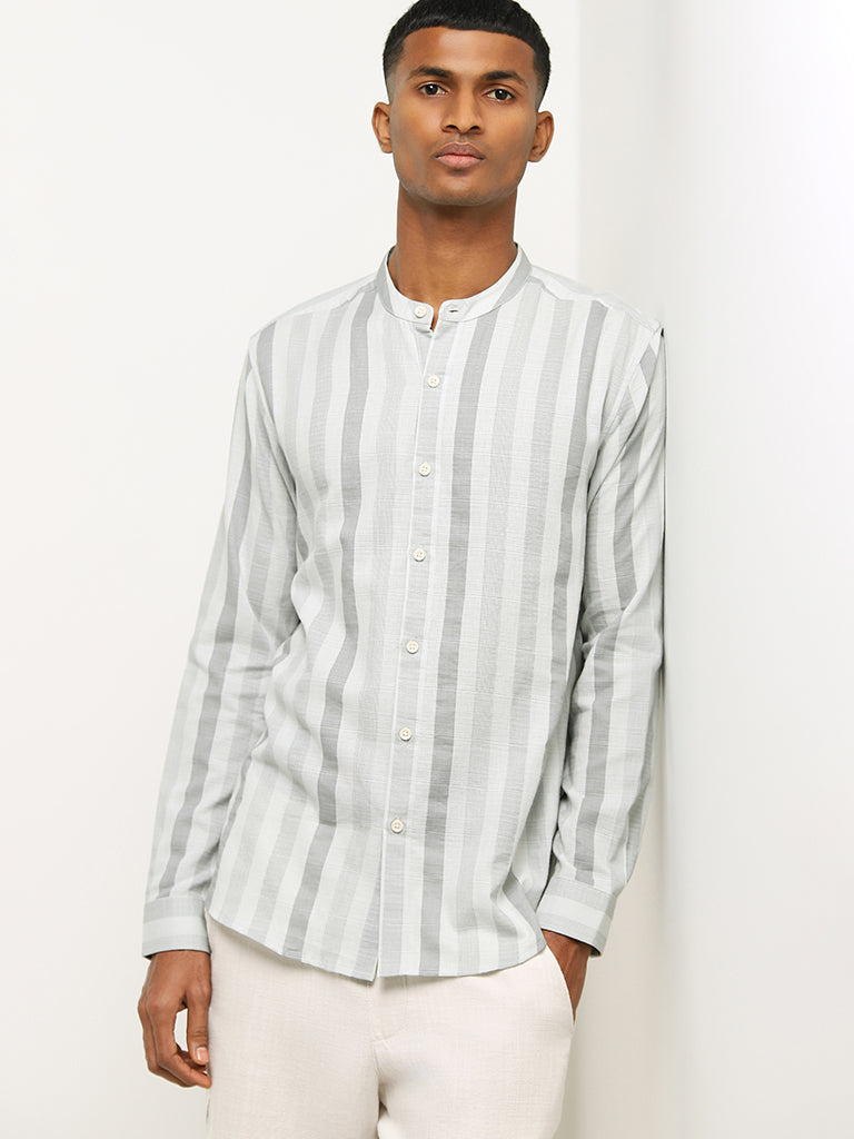 ETA Grey Striped Cotton Resort Fit Shirt