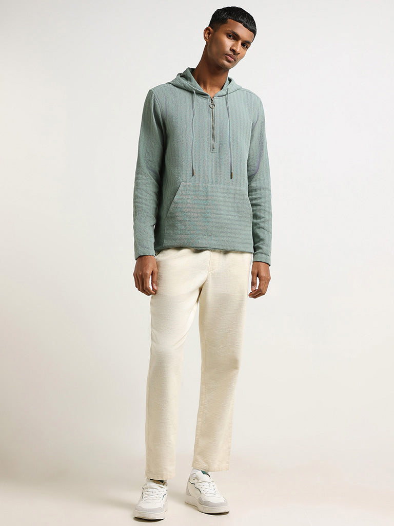 ETA Light Teal Self Patterned Cotton Relaxed Fit Sweatshirt