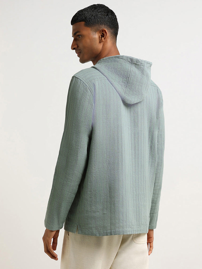 ETA Light Teal Self Patterned Cotton Relaxed Fit Sweatshirt