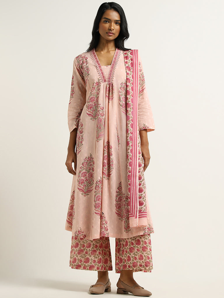 Zuba Pink Floral Printed Stole