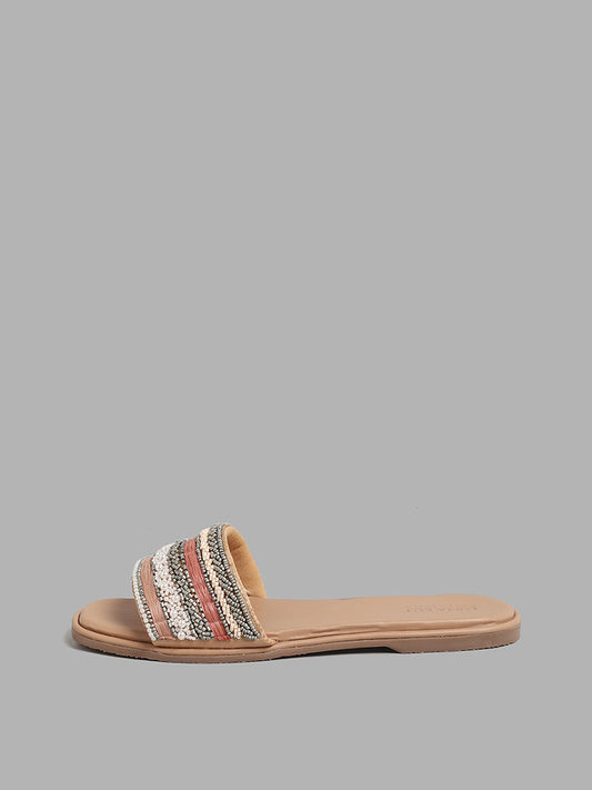 LUNA BLU Coral & Beige Toned Beaded Sandals