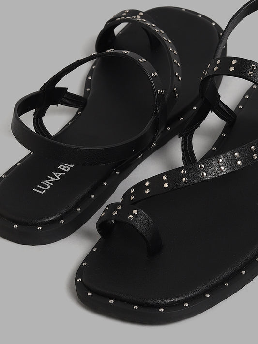 LUNA BLU Stud-Detailed Black Strappy Sandals