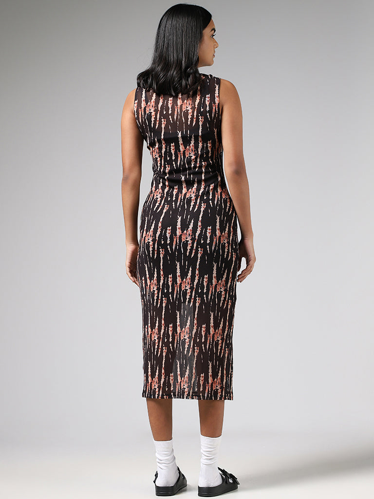 Nuon Black Abstract Printed Mesh Bodycon Dress