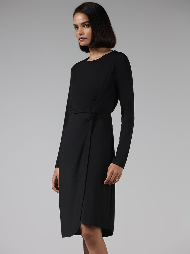 Wardrobe Solid Black Ruched Dress