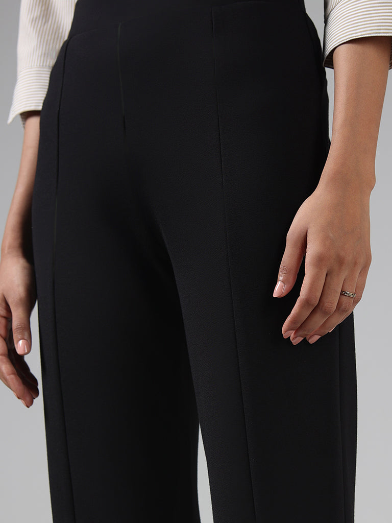 Wardrobe Solid Black Slit Ponte Trousers