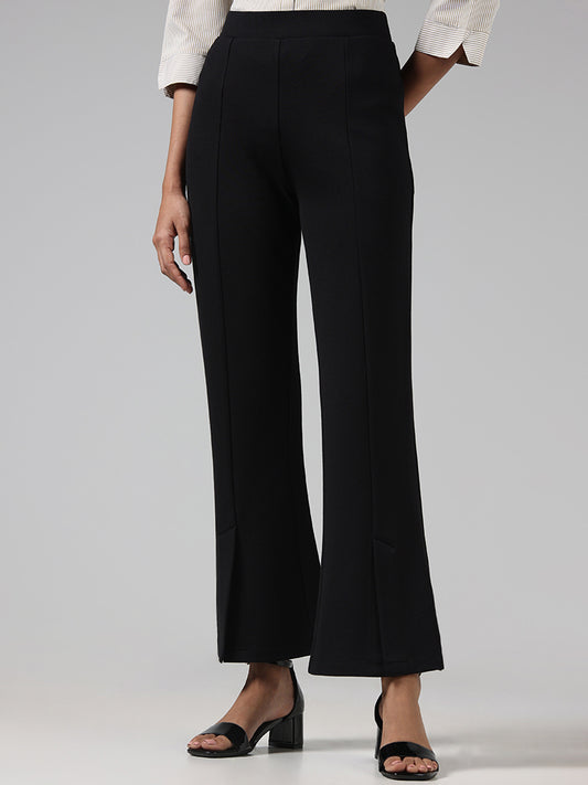 Wardrobe Solid Black Slit Ponte Trousers