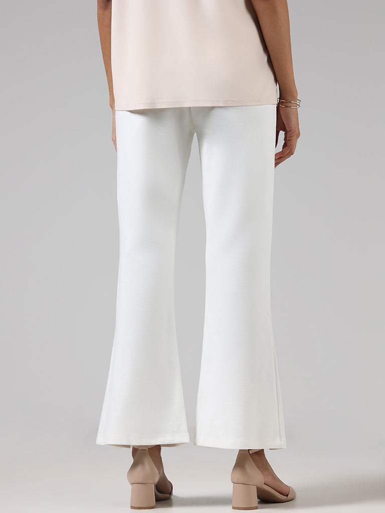 Wardrobe Solid Off White Slit Ponte Trousers