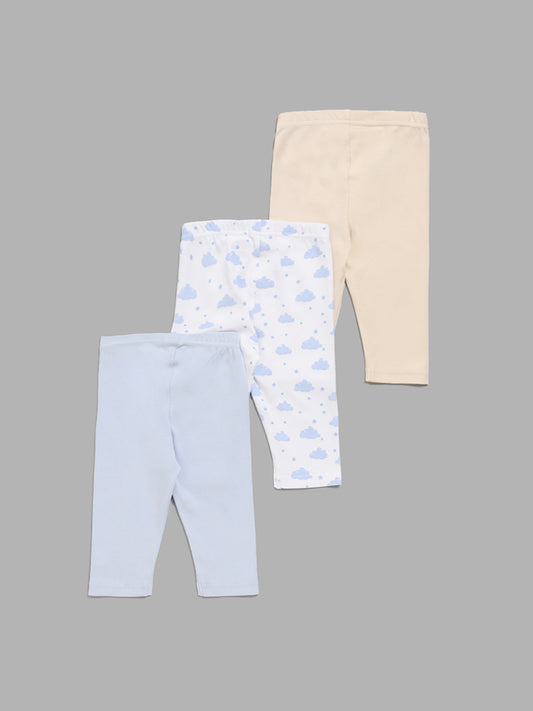 HOP Baby Cloud-Printed Multicolor Pants - Pack of 3
