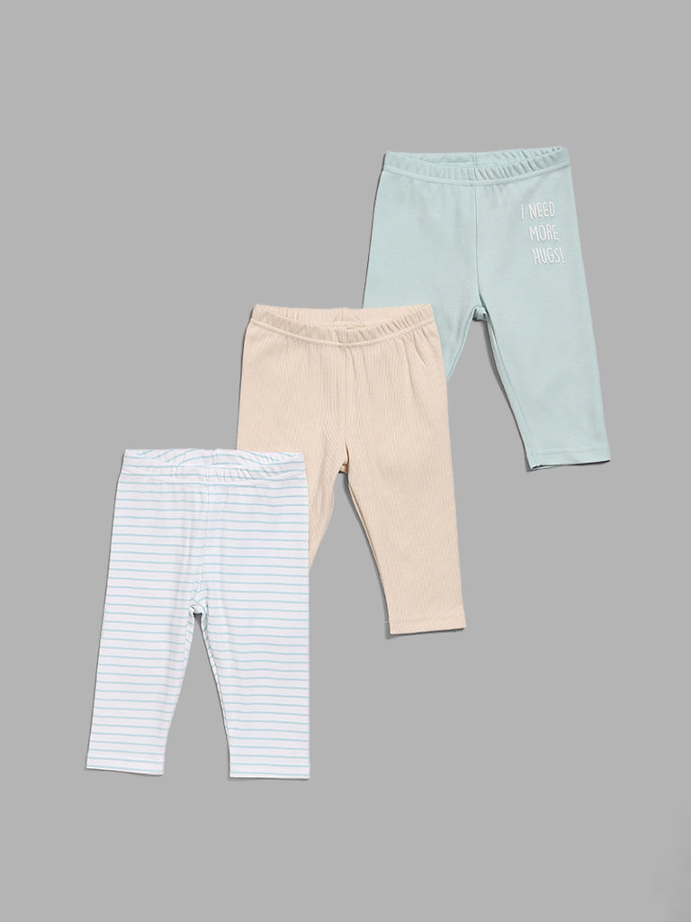HOP Baby Striped & Solid Multicolor Pants - Pack of 3