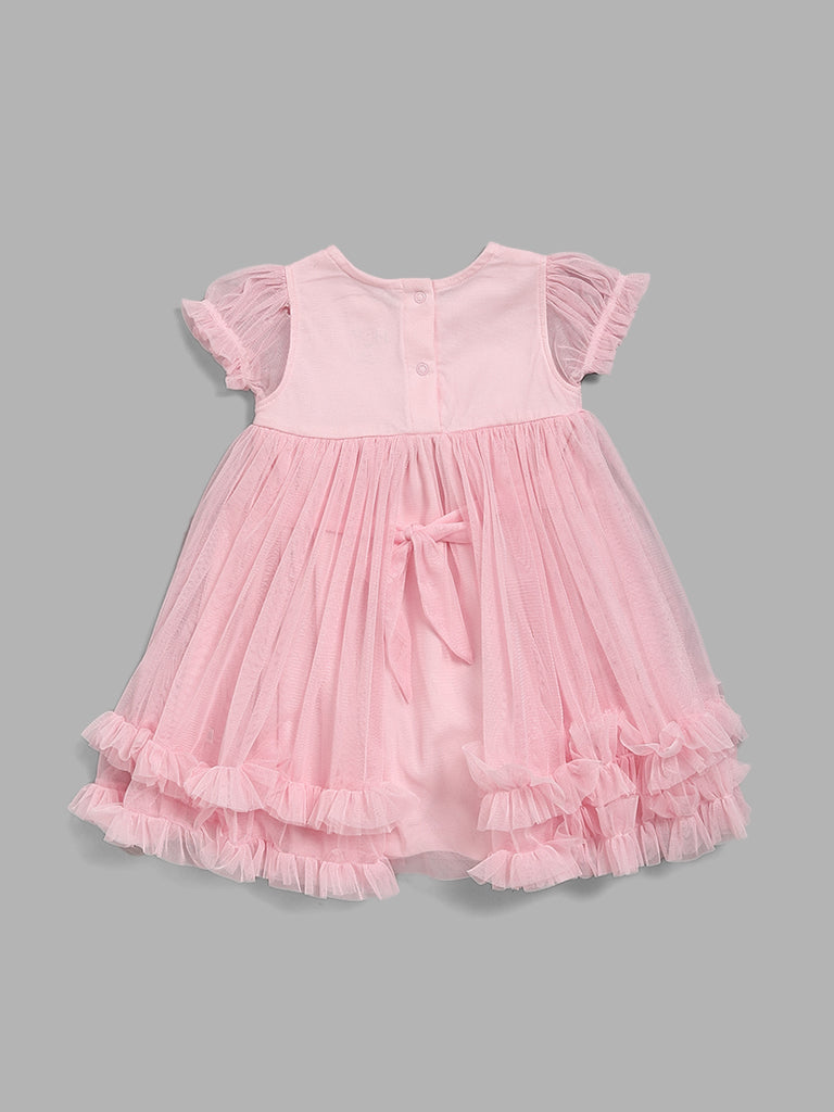 HOP Baby Floral Embroidered A-Line Pink Dress