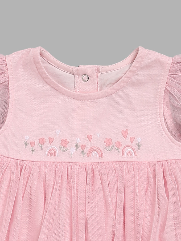 HOP Baby Floral Embroidered A-Line Pink Dress
