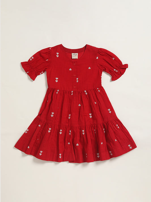 Utsa Kids Heart Printed Red Dress
