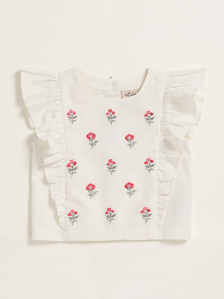 Utsa Kids White Floral Embroidered Blouse (2 - 8yrs)