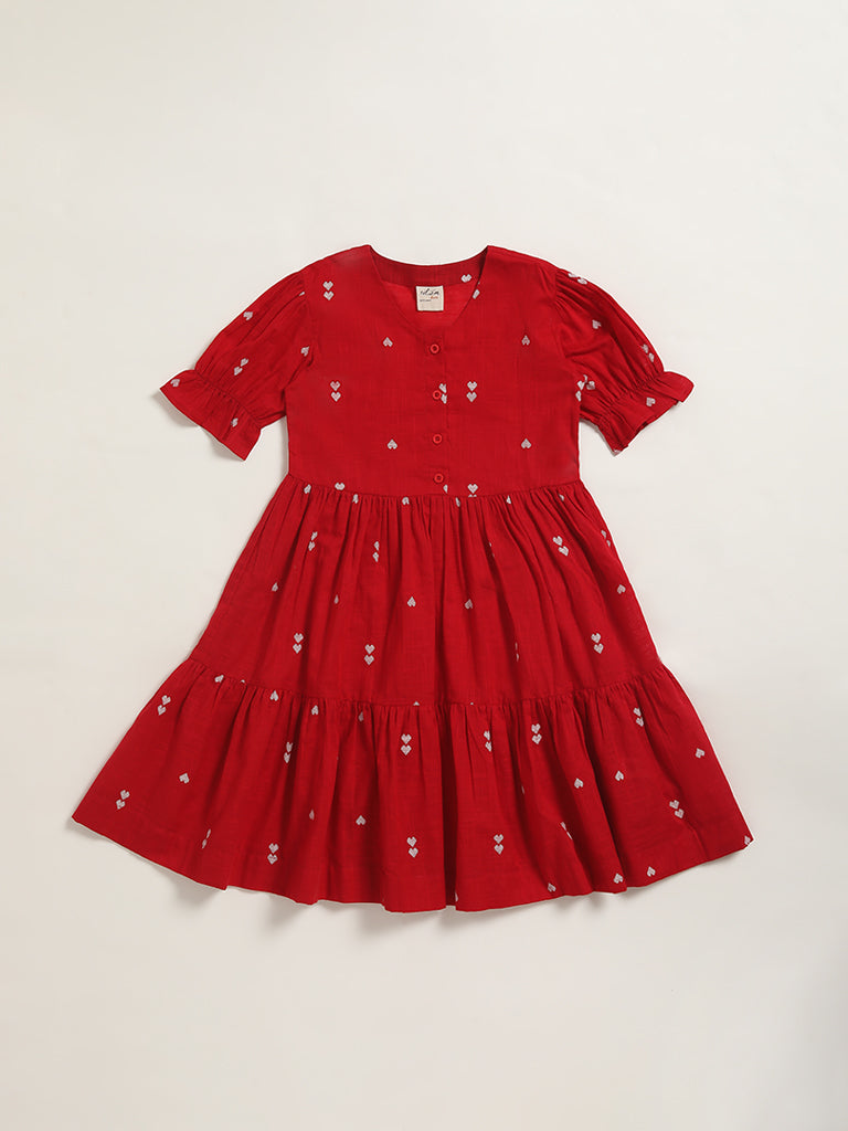 Utsa Kids Heart Printed Red Dress (8 -14yrs)