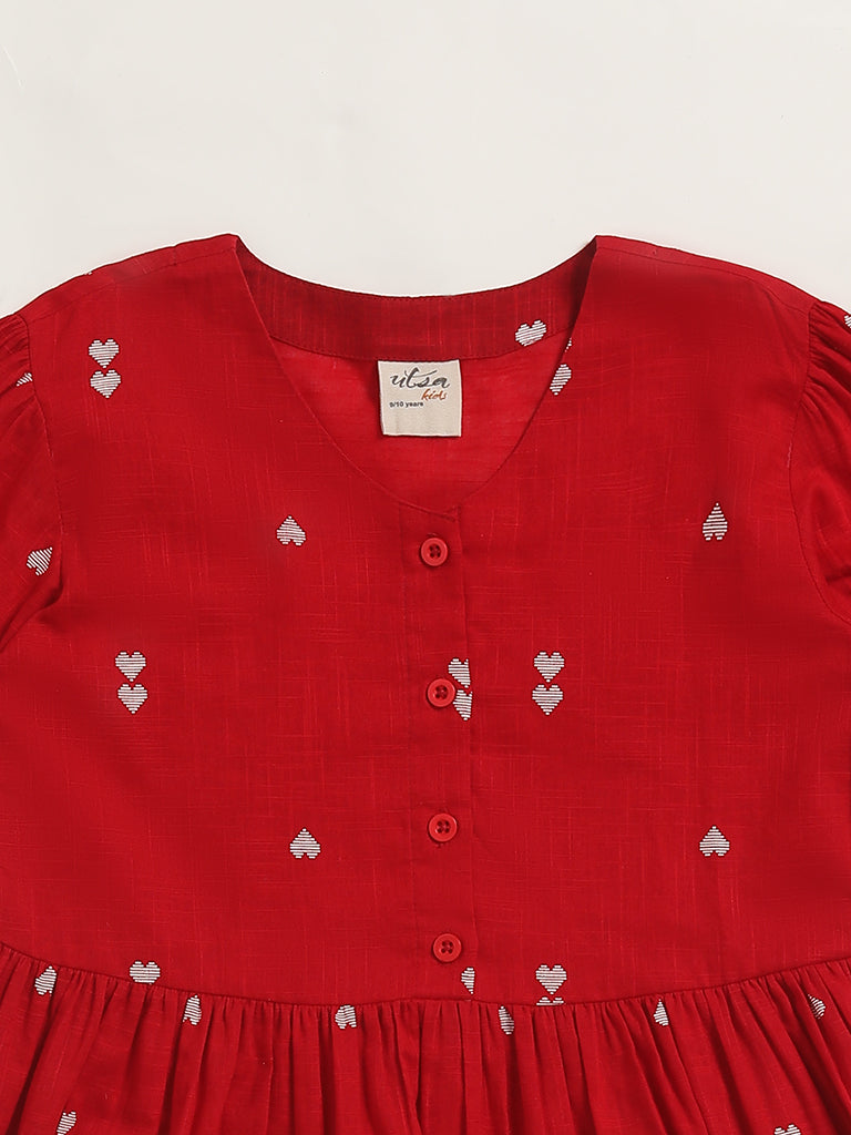 Utsa Kids Heart Printed Red Dress (8 -14yrs)