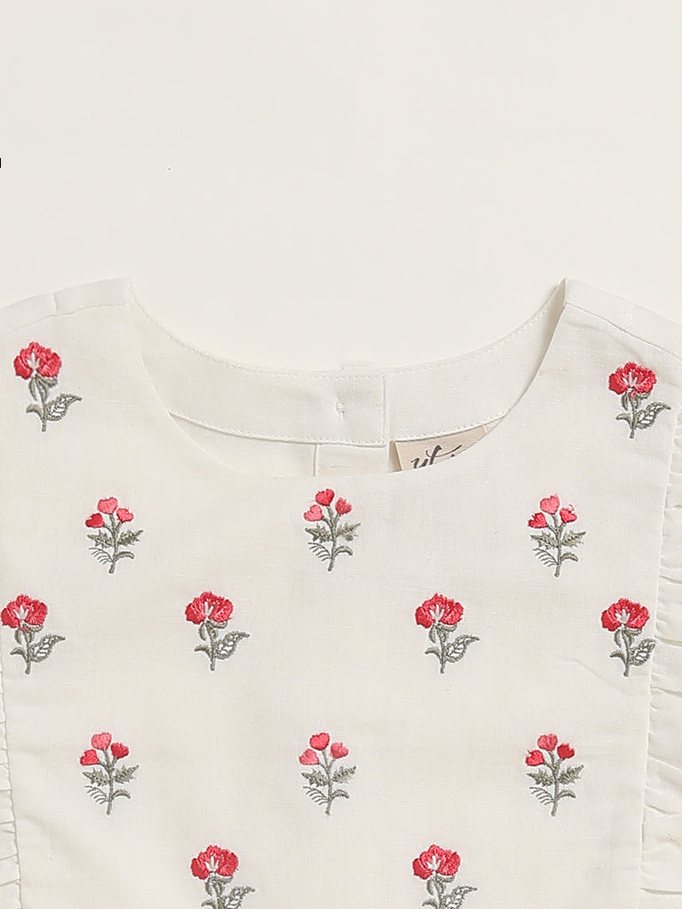 Utsa Kids Off-White Floral Embroidered Blouse (8 -14yrs)