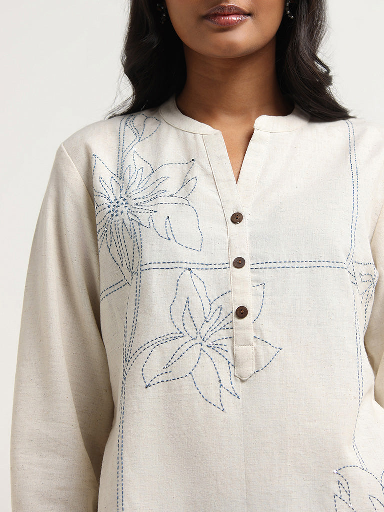 Utsa Off-White Floral Embroidered Kurti
