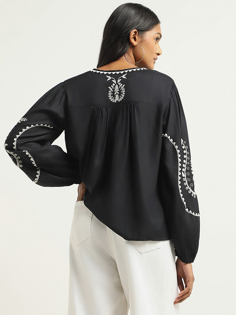 LOV Black Embroidered Shirt