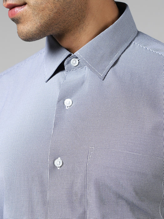 WES Formals Blue Pinchecked Relaxed Fit Shirt