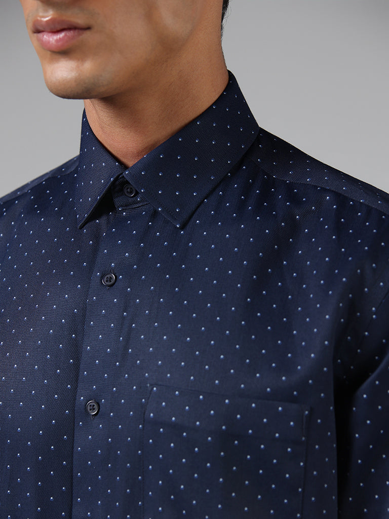 WES Formals Navy Dotted Relaxed Fit Shirt