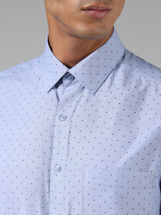 WES Formals Blue Dotted Slim Fit Shirt