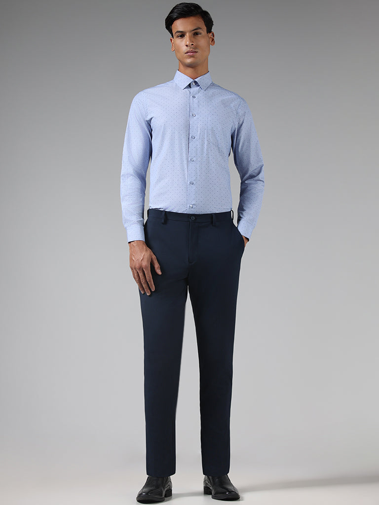 WES Formals Blue Dotted Slim Fit Shirt