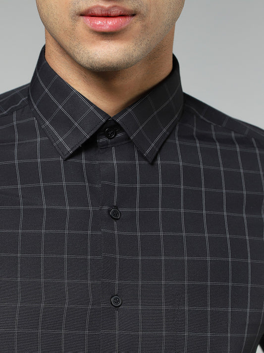 WES Formals Black Checked Slim Fit Shirt