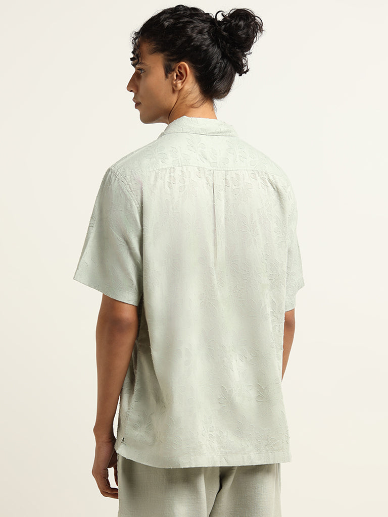 ETA Pista Green Self-Patterned Cotton Relaxed Fit Shirt