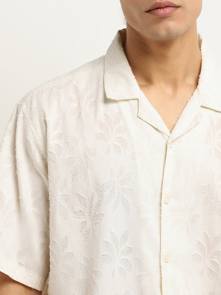 ETA Off-White Self-Patterned Cotton Relaxed Fit Shirt