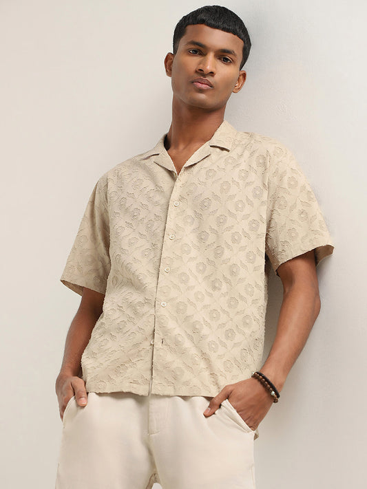 ETA Beige Self-Patterned Relaxed Fit Shirt