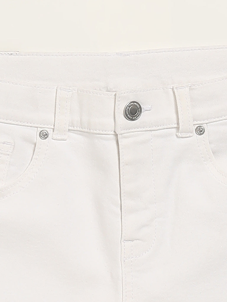 Y&F Kids White Mid-Rise Denim Shorts