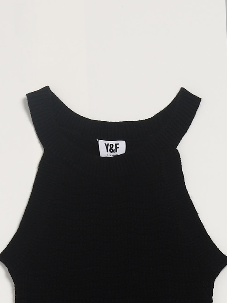 Y&F Kids Solid Black Bodycon Dress