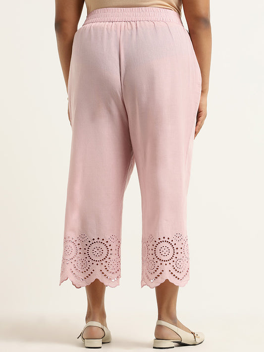 Diza Pink Cotton Cutwork Pants