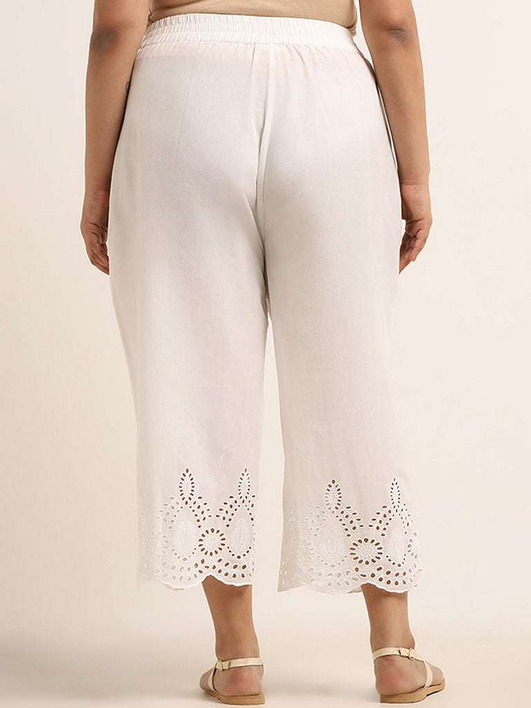 Diza White Embroidered Pants