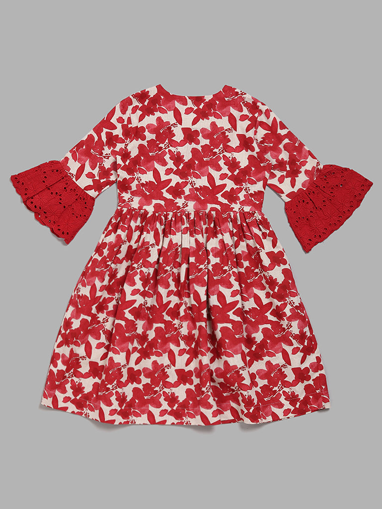 Utsa Kids Red Floral Dress