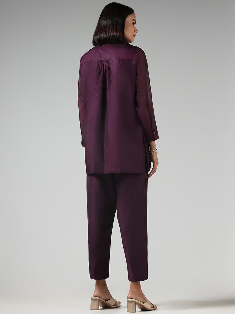 Vark Purple Embroidered Tunic and Pants Set