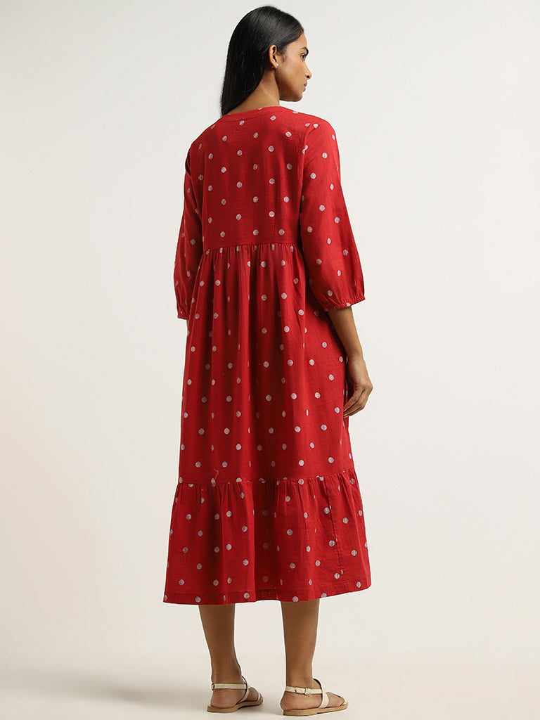 Utsa Red Polka Dotted Dress