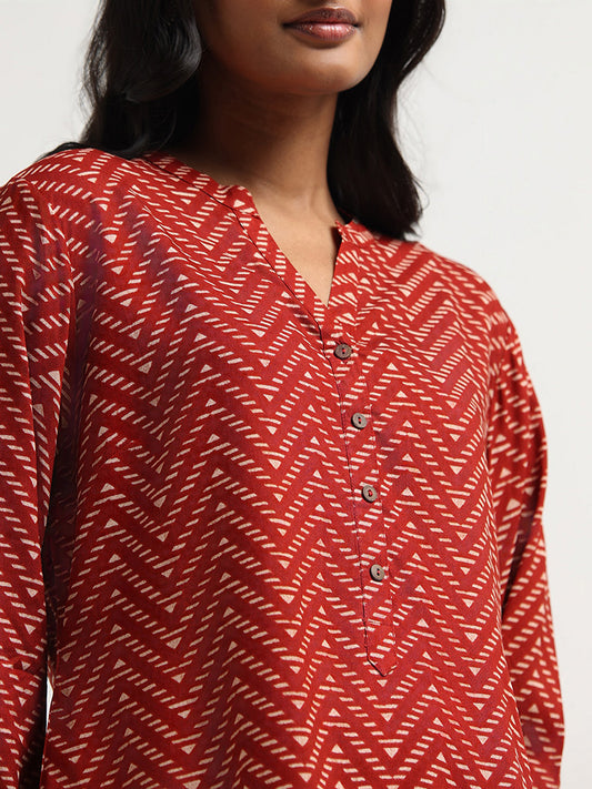 Utsa Red Printed Cotton Tunic