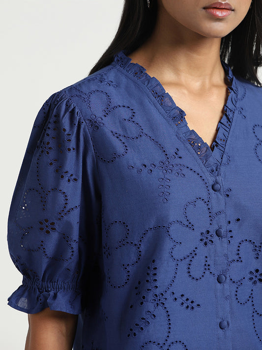 LOV Blue Schiffli Cotton Shirt