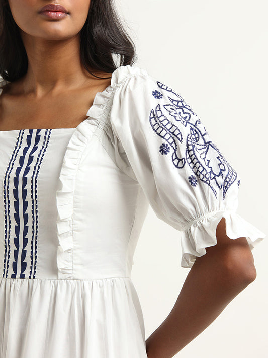LOV White Printed Cotton Dress